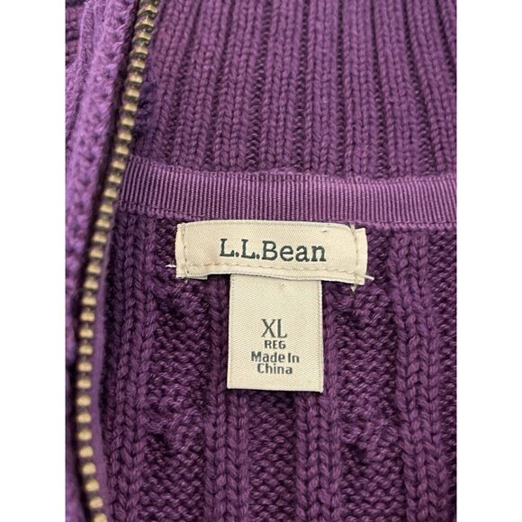 L.L. Bean Women’s XL Cable Knit Sweater Purple Full Zip Chunky Preppy CozyCore - Picture 6 of 9